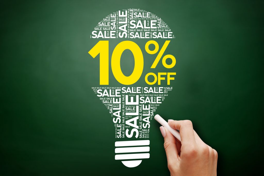 10% OFF sale bulb word cloud